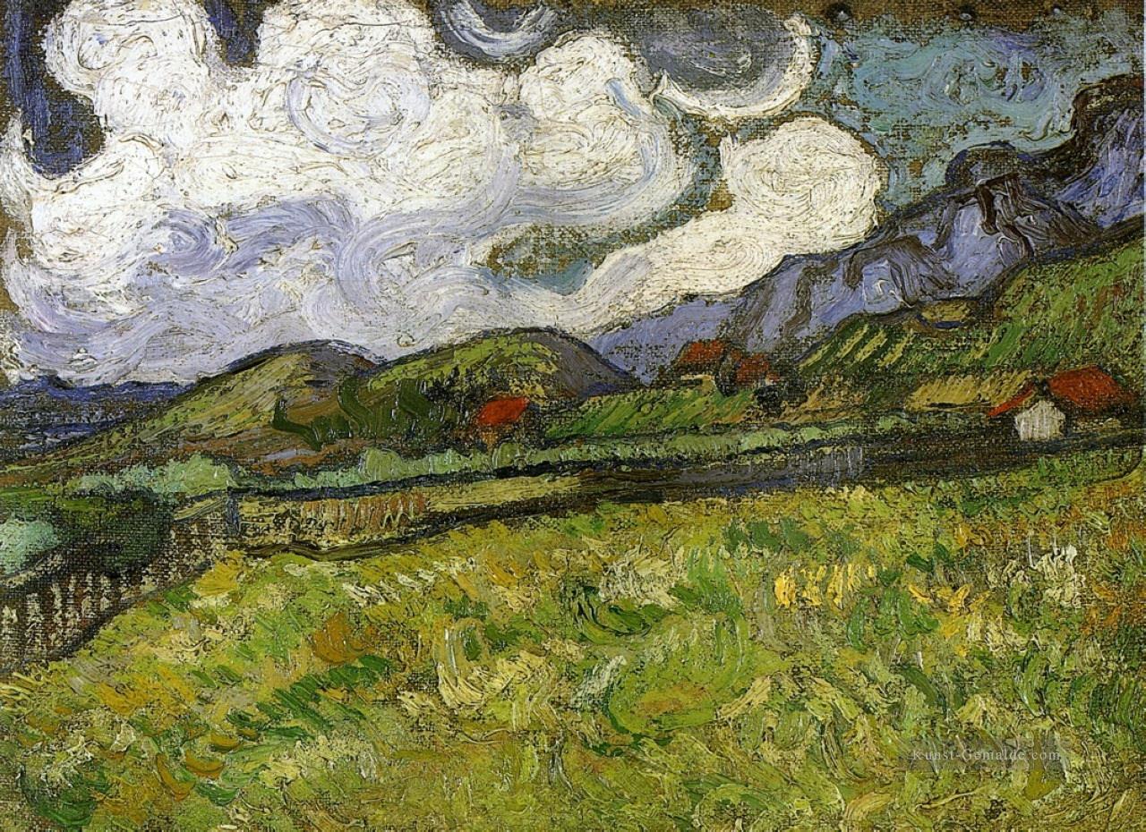 Weizenfeld hinter saint Paul Krankenhaus mit einem Reaper Vincent van Gogh Szenerie Ölgemälde